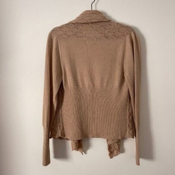 Classic Fine Alpaca Clothing M Beige Open Front Draped Cardigan Wool Lagenlook - Picture 5 of 7